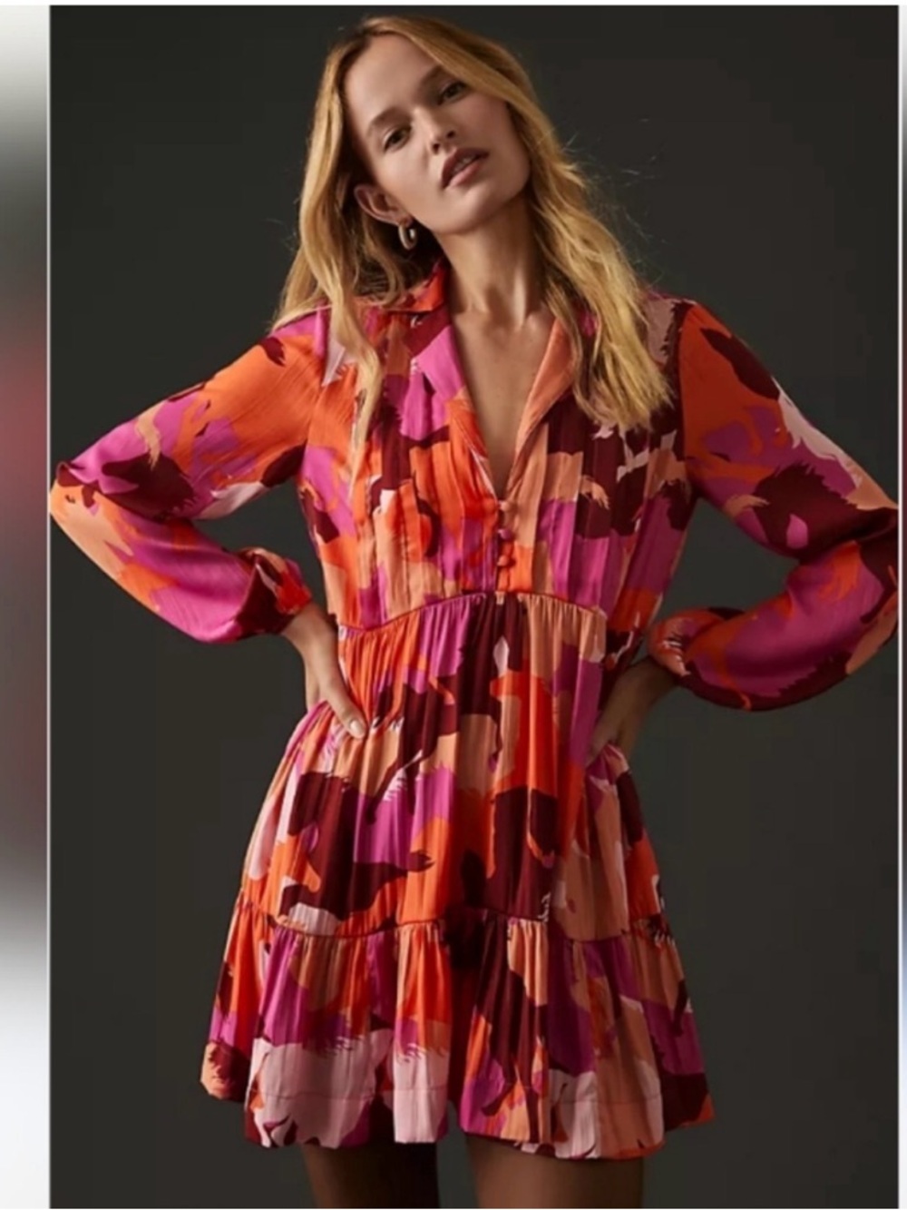 Anthropologie Maeve Tiered Long-Sleeve Mini Dress Horse Equestrian Print XXS